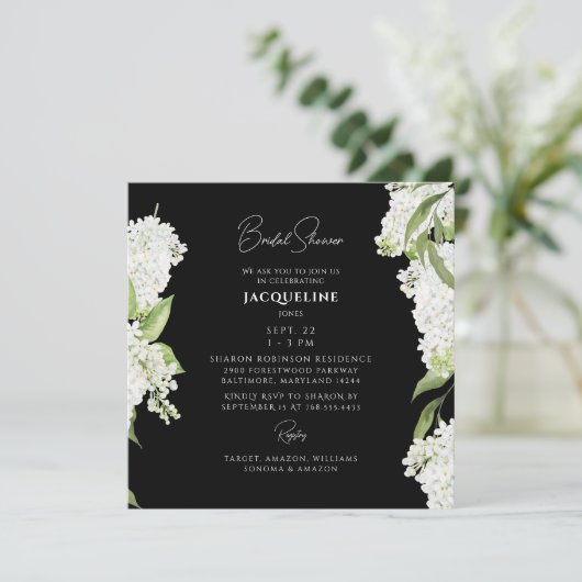 白黒アジダニアスクエアブライダルシャワー 招待状 (スタンド正面)