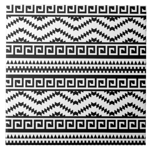 白黒アステック瓦模様セラミックタイル タイル (正面)