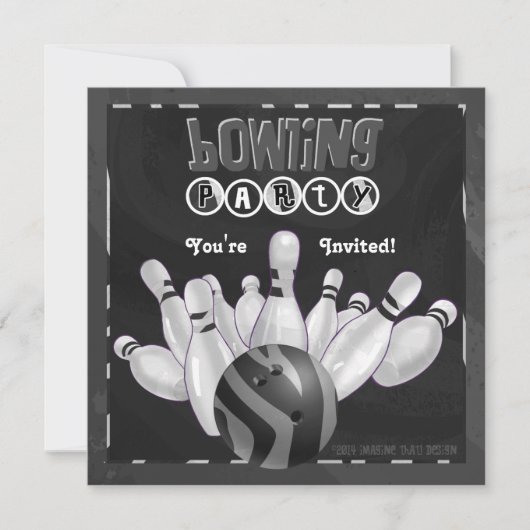 白黒アニマルプリントのボーリングのパーティー 招待状 (正面)