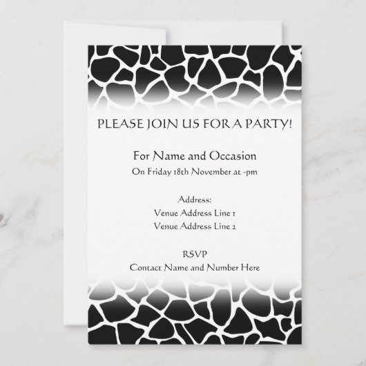 白黒アニマルプリントキリン柄 招待状 (正面)