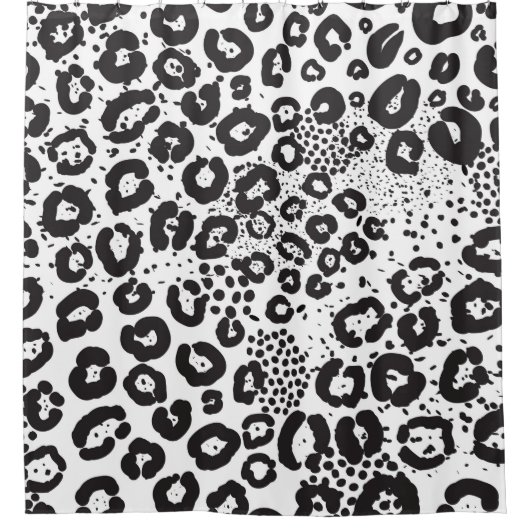 白黒アニマルプリントユキヒョウ シャワーカーテン (正面)