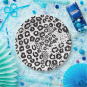 白黒アニマルプリントユキヒョウ ペーパープレート (パーティー)