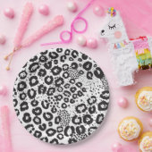 白黒アニマルプリントユキヒョウ ペーパープレート (パーティー)