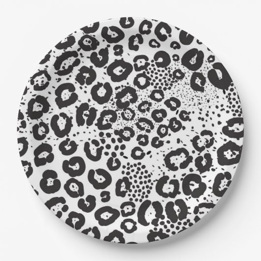 白黒アニマルプリントユキヒョウ ペーパープレート (正面)