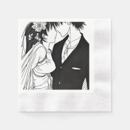 白黒アニメ新郎新婦結婚ズ 縁ありカクテルナプキン