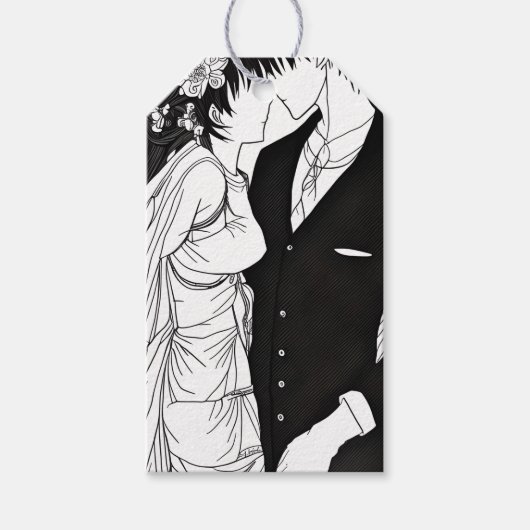 白黒アニメ新郎新婦 ギフトタグ (正面)