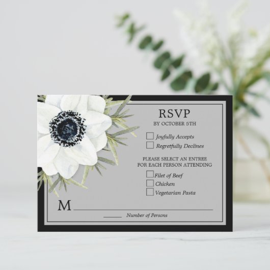 白黒アネモネス植物学結婚の 出欠カード (スタンド正面)
