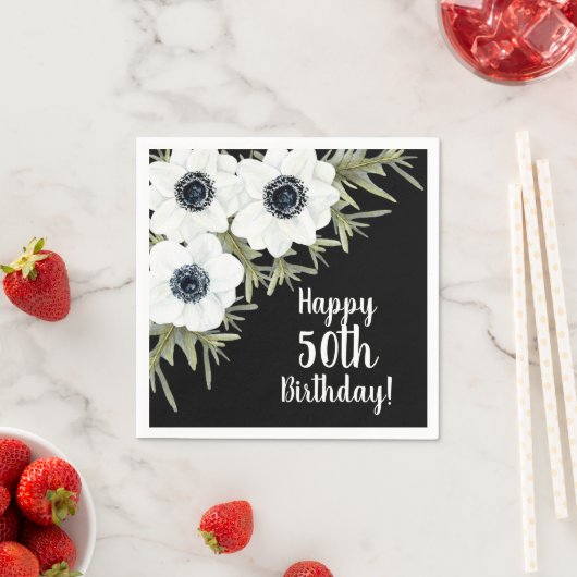 白黒アネモネ植物学フローラ スタンダードカクテルナプキン (インサイチュ)