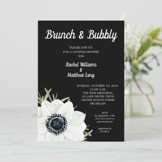白黒アノネモンズカップルウェディングシャワー 招待状 (スタンド正面)