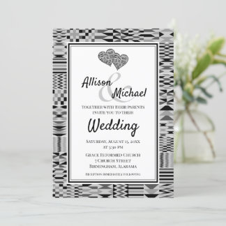 白黒アフリカケンテK46結婚式招待状 招待状