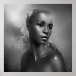 白黒アフリカ女性蝶モノクロ2 ポスター