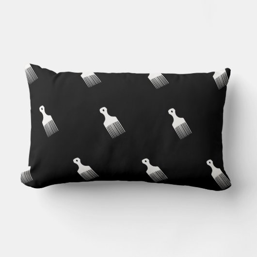 白黒アフロの櫛の装飾用クッション ランバークッション (正面)