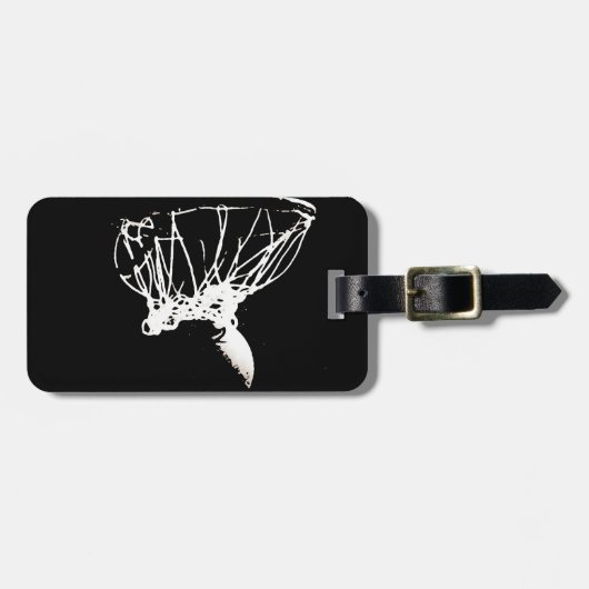 白黒アポップ・アートのートバスケットボール ラゲッジタグ (正面横)