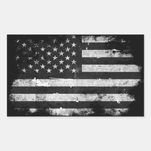 白黒アメリカグランジ国旗 長方形シール