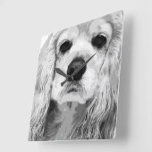 白黒アメリカン・コッカー・スパニエル スクエア壁時計 (傾斜)