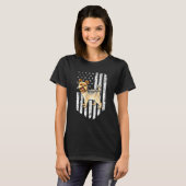 白黒アメリカ国旗Yorkshire Terrier 4th Of Tシャツ (正面フル)