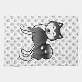 白黒アラスカンマラムテかわいい漫画の犬 キッチンタオル (横)
