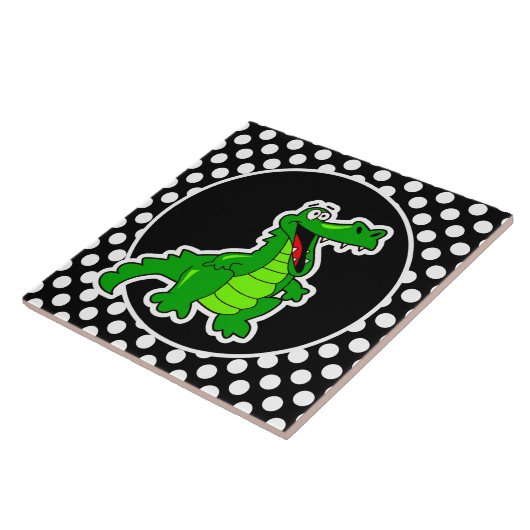 白黒アリゲーターオン水玉模様 タイル (側面)