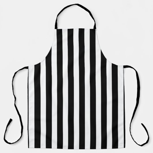 白黒アロバーエプストライプのロン エプロン (正面)