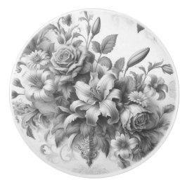 白黒アンティークフローラの完璧 セラミックノブ