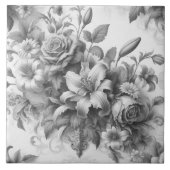 白黒アンティークフローラの完璧 タイル (正面)