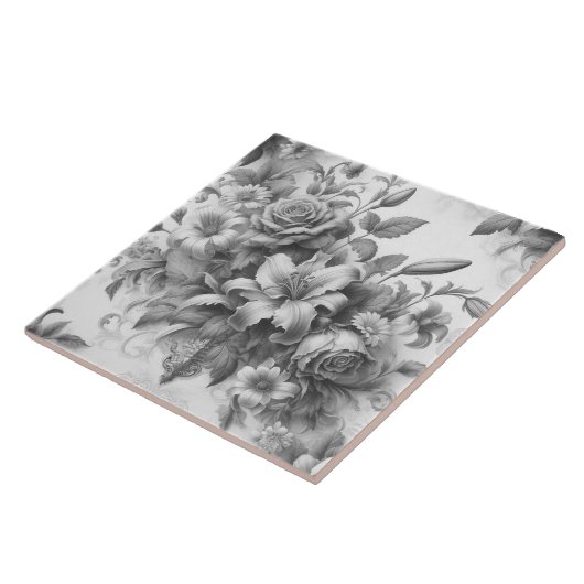 白黒アンティークフローラの完璧 タイル (側面)