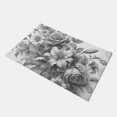 白黒アンティークフローラの完璧 ドアマット (アングル)