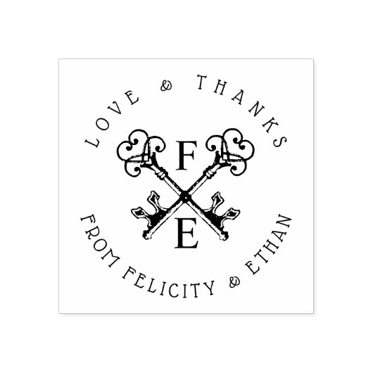 白黒アンティークヴィンテージ鍵クレストスタンプ ラバースタンプ (インプリント)