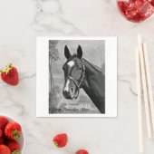 白黒アンティークヴィンテージ馬イラストレーション スタンダードカクテルナプキン (インサイチュ)