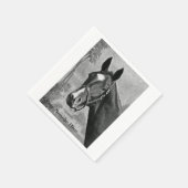 白黒アンティークヴィンテージ馬イラストレーション スタンダードカクテルナプキン (角)