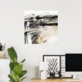 白黒アンドタン抽象芸術ランドスケープスクエア ポスター (ホームオフィス)