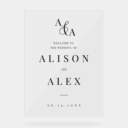 白黒アンパサンドモダン結婚式招待状 アクリルサイン (正面)