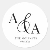 白黒アンパサンドモダン結婚式招待状 ラウンドシール (正面)