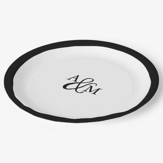 白黒アンパサンド結婚モノグラム ペーパープレート (アングル)