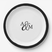 白黒アンパサンド結婚モノグラム ペーパープレート (正面)