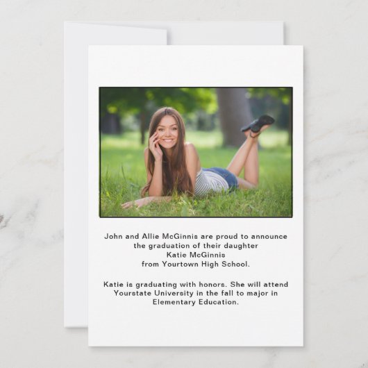 白黒アーチ写真卒業キャップ 案内状 (裏面)