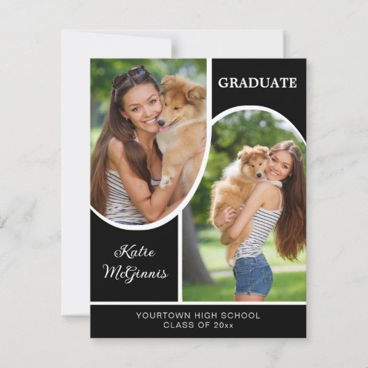 白黒アーチ写真卒業 案内状 (正面)