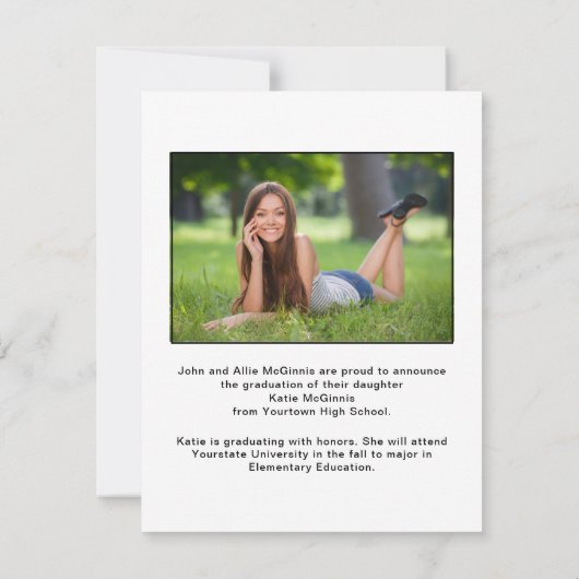 白黒アーチ写真卒業 案内状 (裏面)