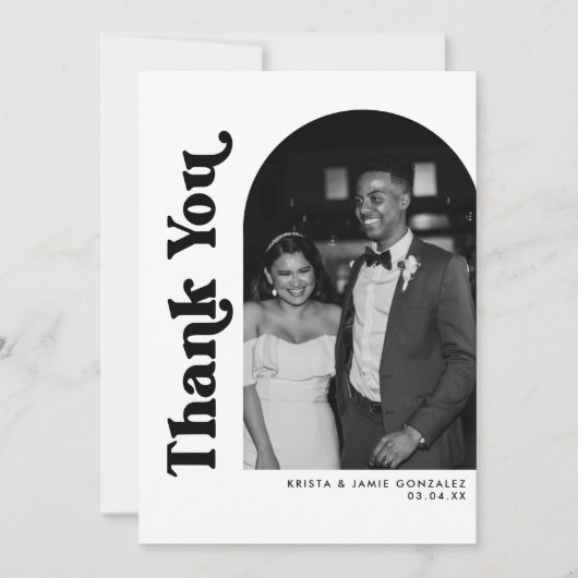 白黒アーチ&レトロタイプ写真結婚ズ サンキューカード (正面)