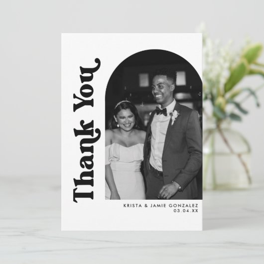 白黒アーチ&レトロタイプ写真結婚ズ サンキューカード (スタンド正面)