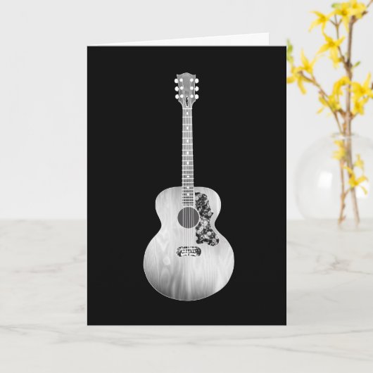 白黒アートアコースティックギターミュージカル楽器 カード (黄色い花)
