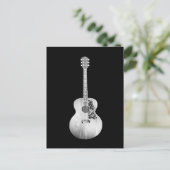 白黒アートアコースティックギターミュージカル楽器 ポストカード (スタンド正面)