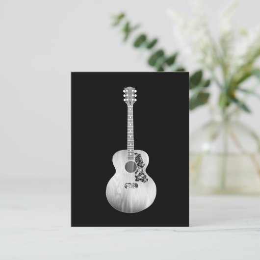 白黒アートアコースティックギターミュージカル楽器 ポストカード (スタンド正面)