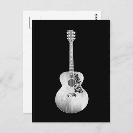白黒アートアコースティックギターミュージカル楽器 ポストカード (正面/裏面)