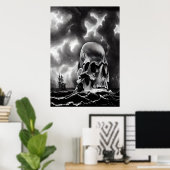 白黒アートスカル島 | AIアートポスター ポスター (ホームオフィス)