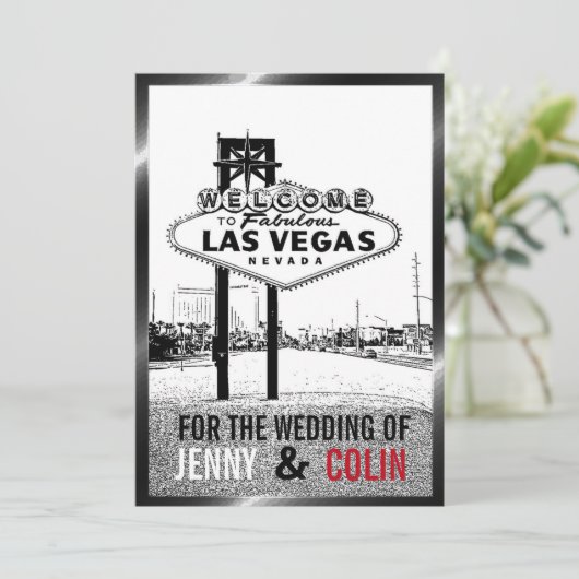 白黒アートレッドラスベガス結婚式招待状 招待状 (スタンド正面)