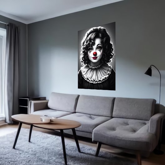 白黒アート女性ピエロ | AIアートポスター ポスター