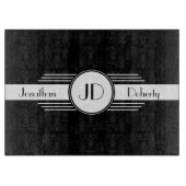 白黒アールデコのモノグラムのなまな板 カッティングボード (正面)