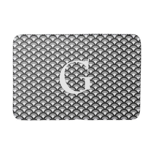 白黒アールデコの波パターン- バスマット (正面)