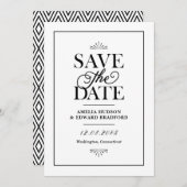 白黒アールデコタイポグラフィ セーブザデート (正面/裏面)